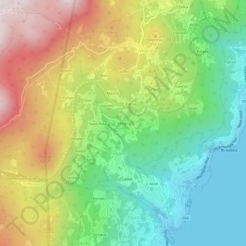 Topografische Karte Vlašići, Höhe, Relief
