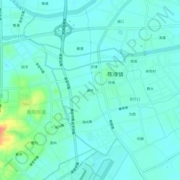 Topografische Karte 湖中村, Höhe, Relief