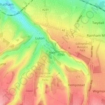 Topografische Karte Hale, Höhe, Relief