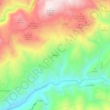 Topografische Karte Notáez, Höhe, Relief