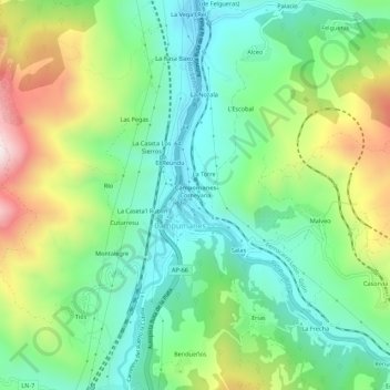 Topografische Karte Corneyana, Höhe, Relief