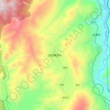 Topografische Karte 保安藏族乡, Höhe, Relief