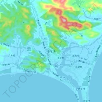 Topografische Karte 平海镇, Höhe, Relief