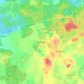 Topografische Karte Zarnekau, Höhe, Relief