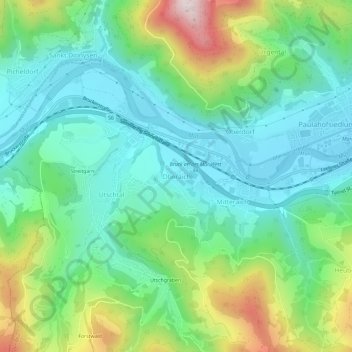 Topografische Karte Oberaich, Höhe, Relief