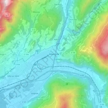 Topografische Karte Albertville, Höhe, Relief