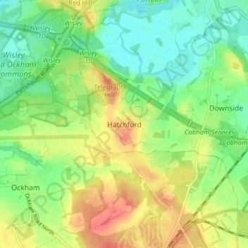 Topografische Karte Hatchford, Höhe, Relief