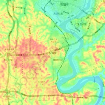 Topografische Karte 松涛镇, Höhe, Relief