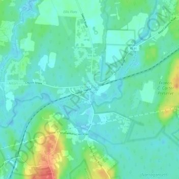 Topografische Karte Wood River Junction, Höhe, Relief