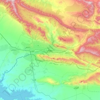 Topografische Karte Dohuk, Höhe, Relief