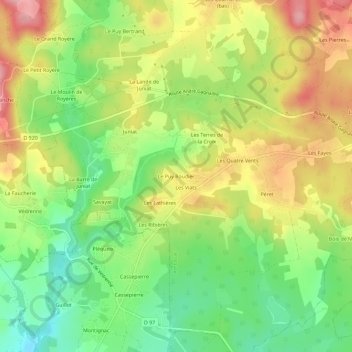 Topografische Karte Le Puy Roudier, Höhe, Relief