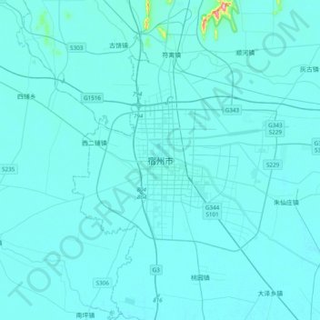 Topografische Karte 宿州市, Höhe, Relief
