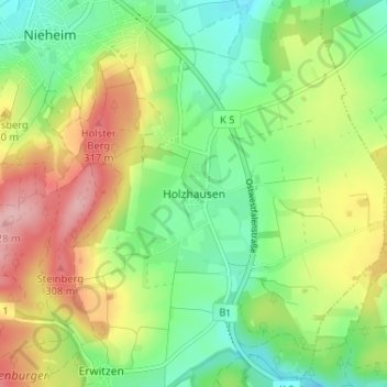 Topografische Karte Holzhausen, Höhe, Relief