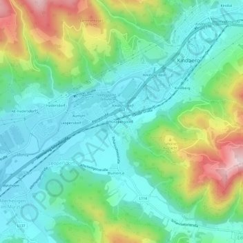 Topografische Karte Kindbergdörfl, Höhe, Relief