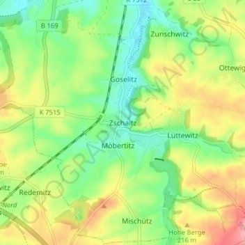 Topografische Karte Zschaitz, Höhe, Relief