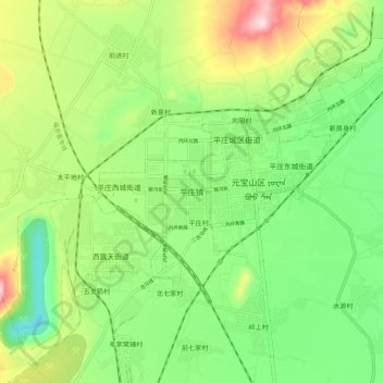 Topografische Karte 平庄镇, Höhe, Relief