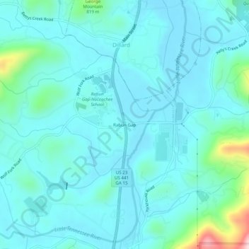 Topografische Karte Rabun Gap, Höhe, Relief