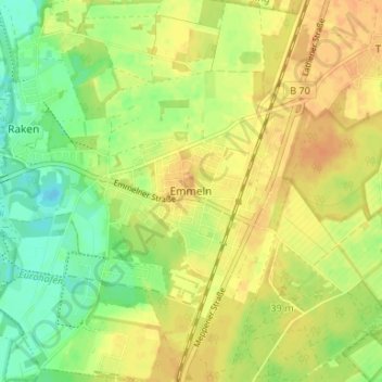 Topografische Karte Emmeln, Höhe, Relief