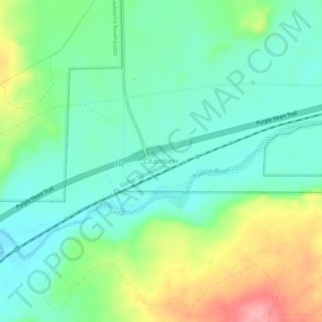 Topografische Karte Chambers, Höhe, Relief