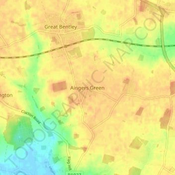 Topografische Karte Aingers Green, Höhe, Relief