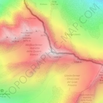 Topografische Karte Hochfeiler, Höhe, Relief