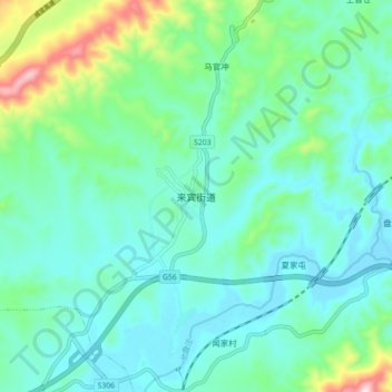 Topografische Karte 来宾街道, Höhe, Relief