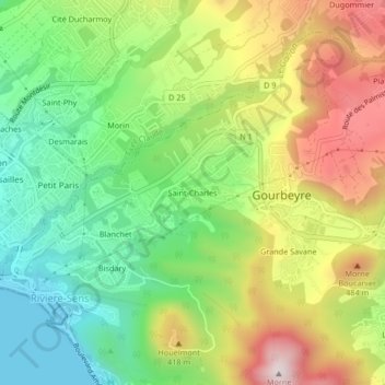 Topografische Karte Saint-Charles, Höhe, Relief