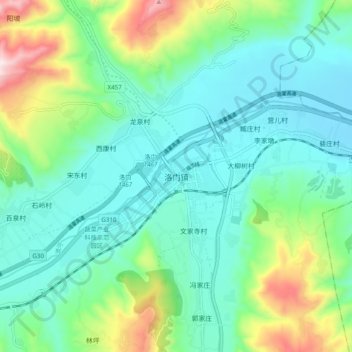 Topografische Karte 洛门镇, Höhe, Relief