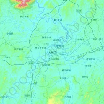 Topografische Karte 大祥区, Höhe, Relief
