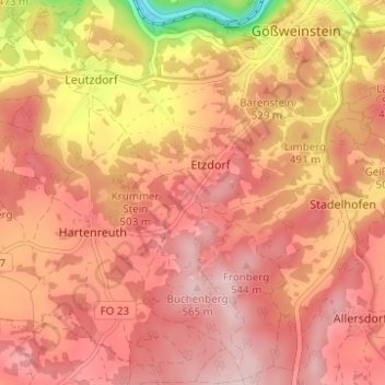 Topografische Karte Türkelstein, Höhe, Relief