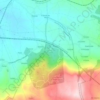 Topografische Karte Outeiro de Laxe, Höhe, Relief