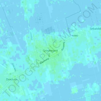 Topografische Karte Grootegast, Höhe, Relief