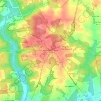 Topografische Karte Milford Crossroads, Höhe, Relief