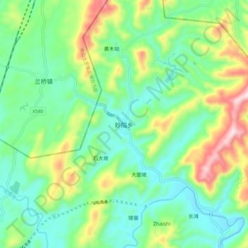 Topografische Karte 妙隘乡, Höhe, Relief