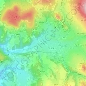 Topografische Karte Sumène, Höhe, Relief