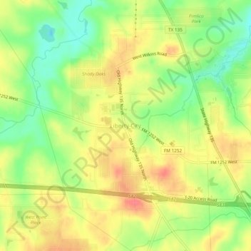 Topografische Karte Liberty City, Höhe, Relief