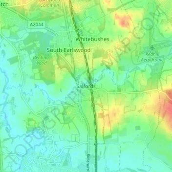 Topografische Karte Salfords, Höhe, Relief