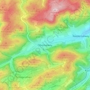 Topografische Karte Obersalwey, Höhe, Relief