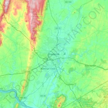 Topografische Karte Frederick, Höhe, Relief