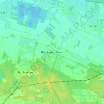 Topografische Karte Bleckeder Moor, Höhe, Relief