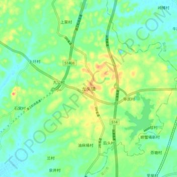 Topografische Karte 龙头镇, Höhe, Relief