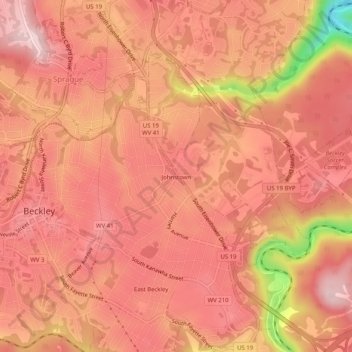 Topografische Karte Johnstown, Höhe, Relief