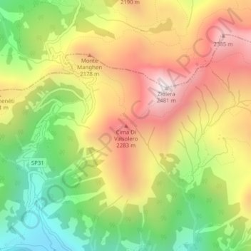 Topografische Karte Cima Di Valsolero, Höhe, Relief