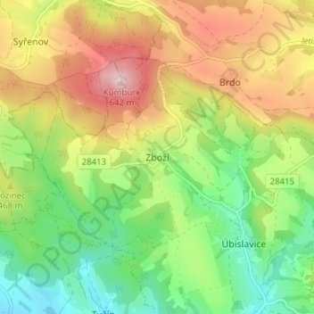 Topografische Karte Zboží, Höhe, Relief