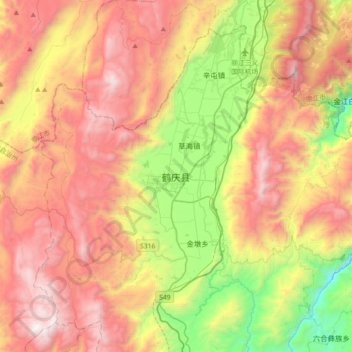 Topografische Karte 鹤庆县, Höhe, Relief