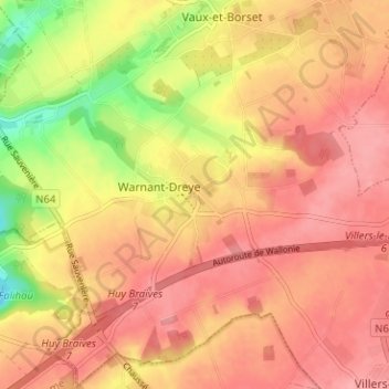 Topografische Karte Warnant, Höhe, Relief