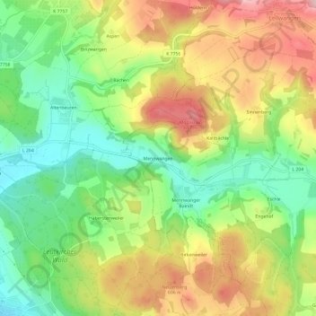Topografische Karte Mennwangen, Höhe, Relief