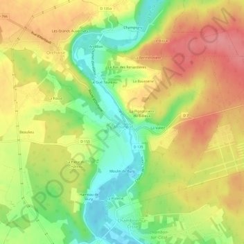 Topografische Karte Les Pontonnières, Höhe, Relief