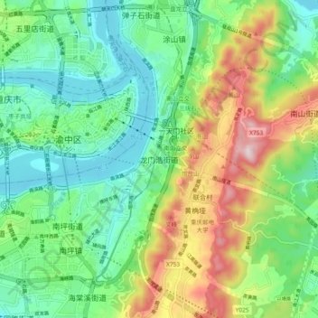 Topografische Karte 龙门浩街道, Höhe, Relief