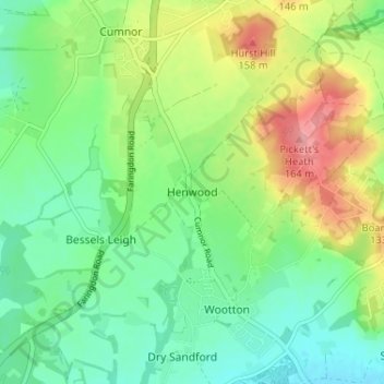 Topografische Karte Henwood, Höhe, Relief